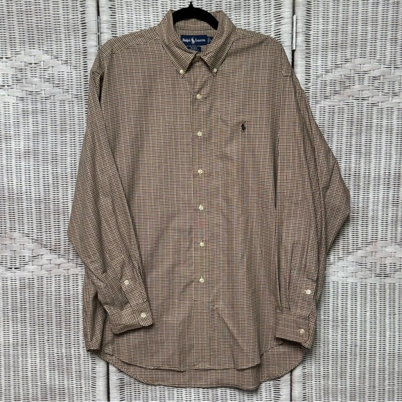 Ralph Lauren Blake Mens LARGE Fall Neutral Plaid Long Sleeve Button Down Shirt - Picture 1 of 7